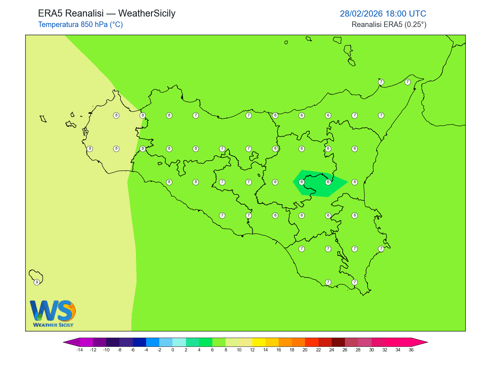 Temperatura a 850 hPa · 2026022818