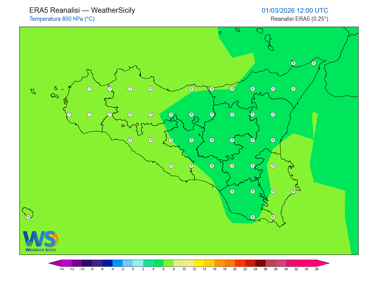 Temperatura a 850 hPa · 2026030112