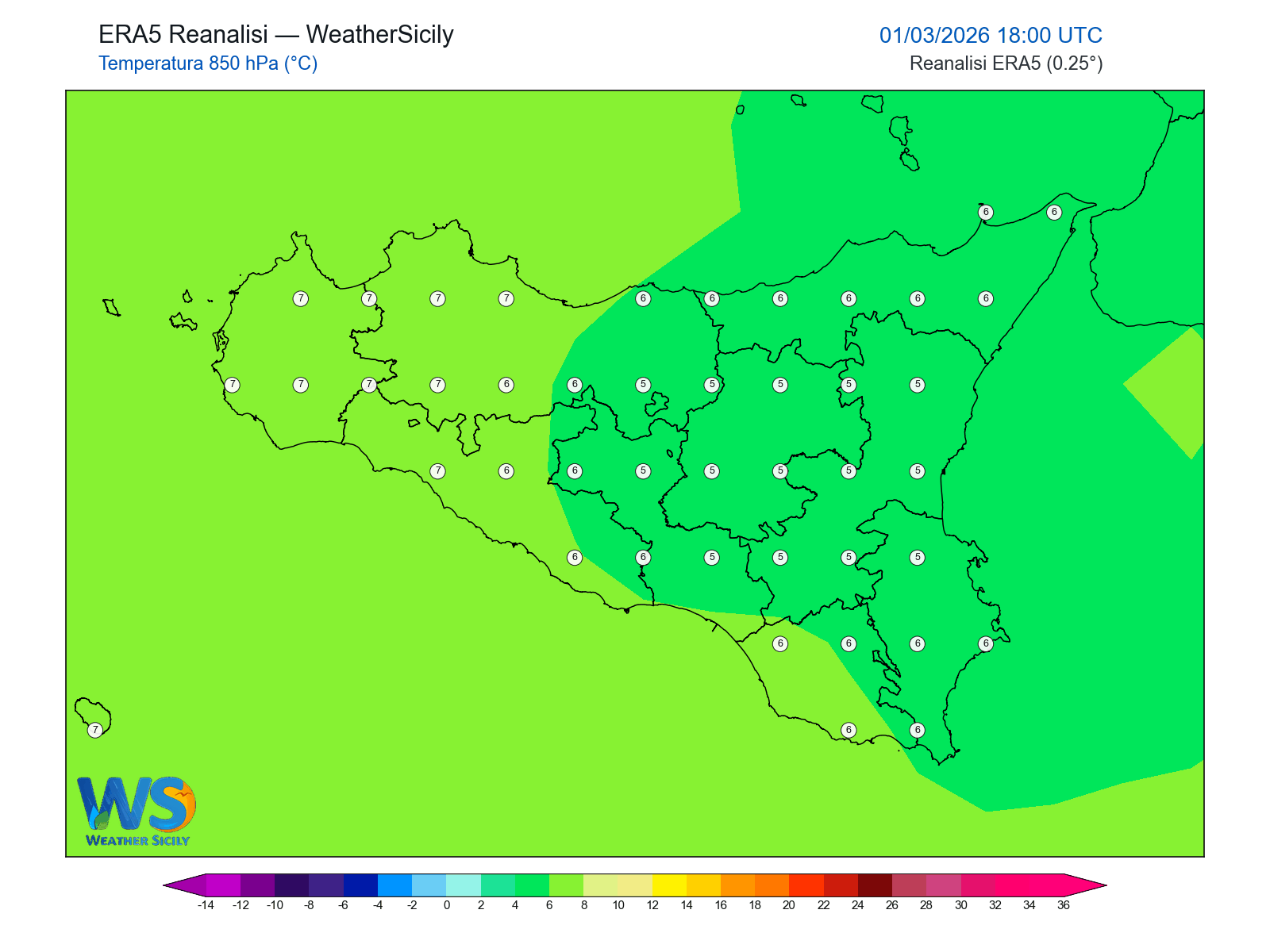 Temperatura a 850 hPa · 2026030118