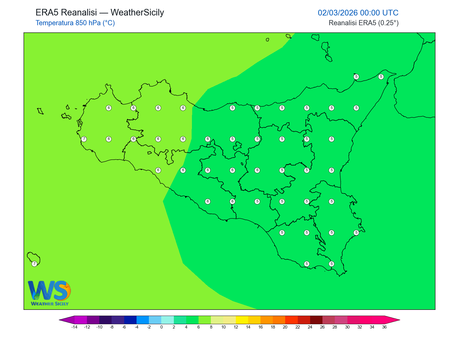 Temperatura a 850 hPa · 2026030200