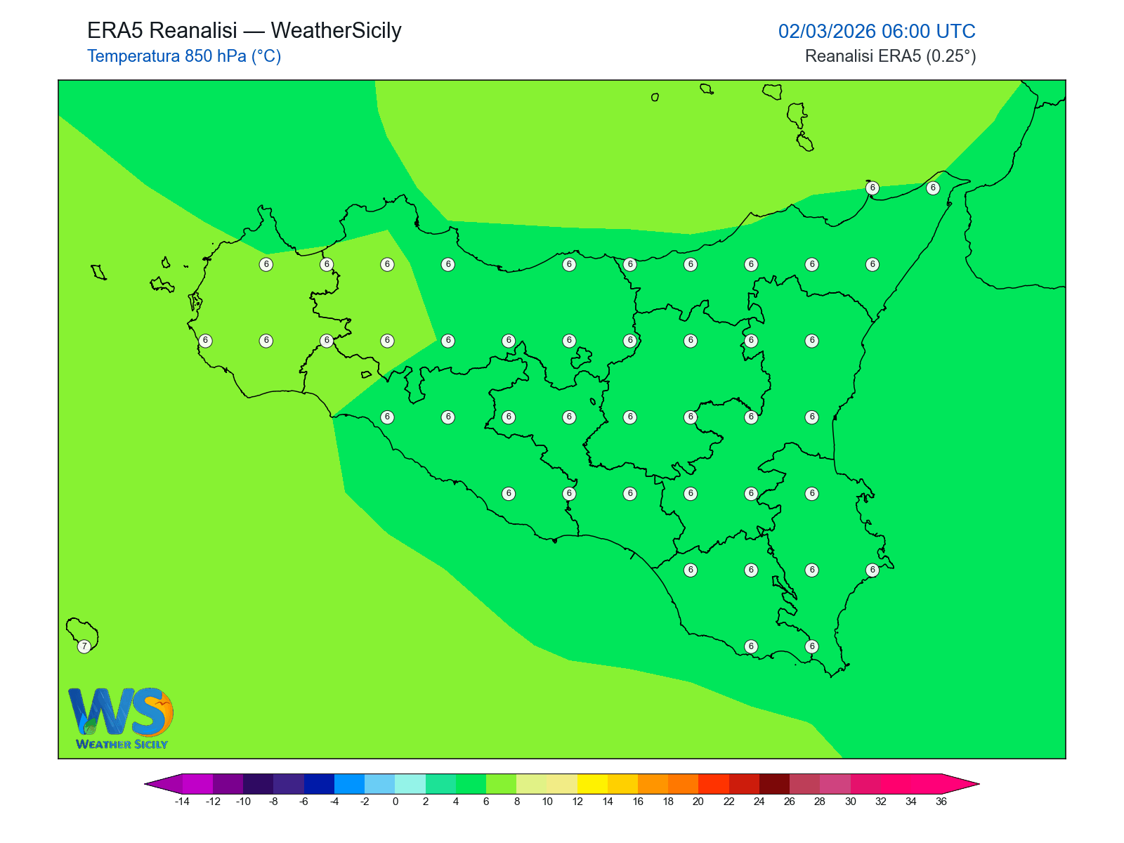 Temperatura a 850 hPa · 2026030206