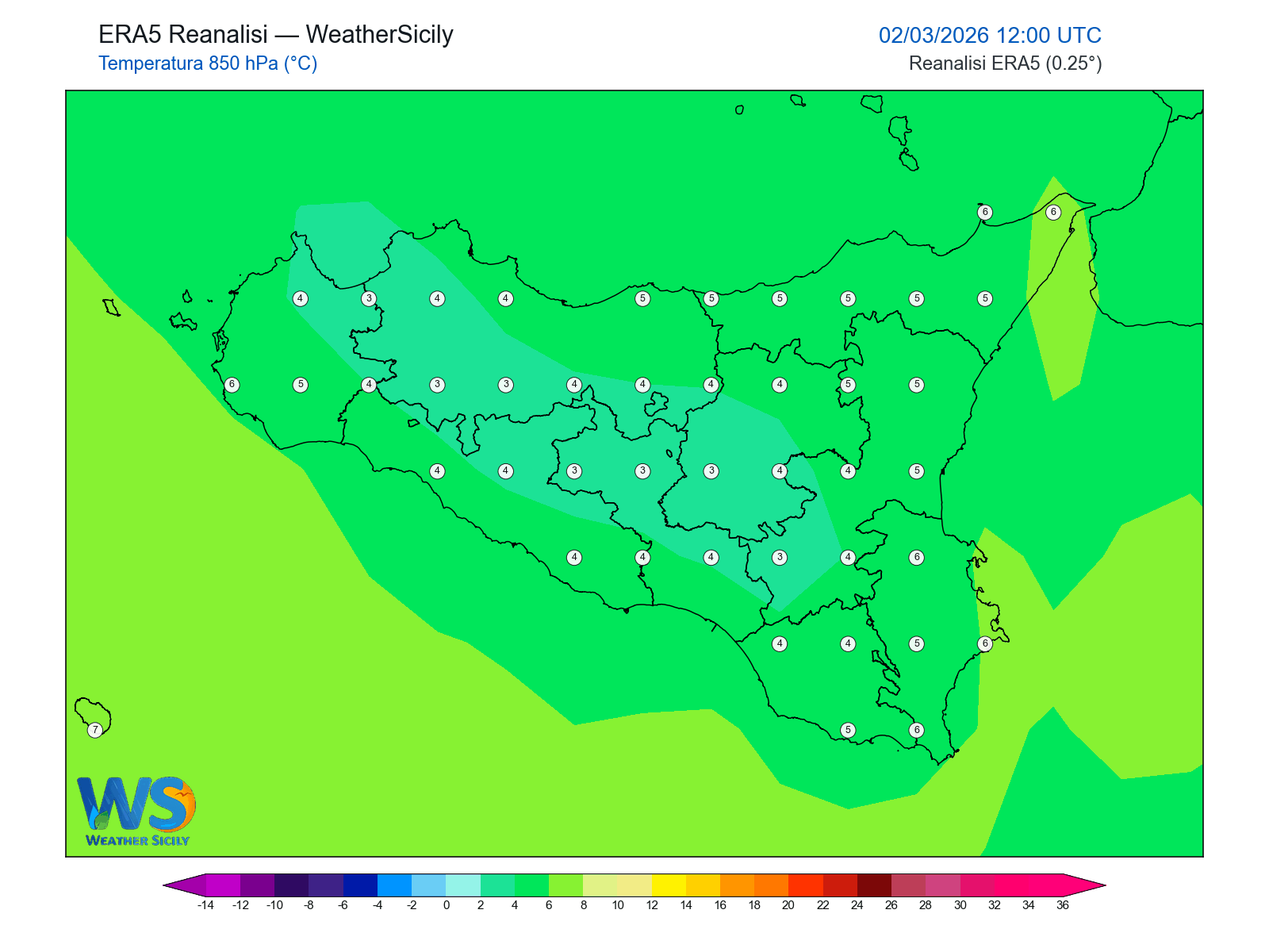 Temperatura a 850 hPa · 2026030212