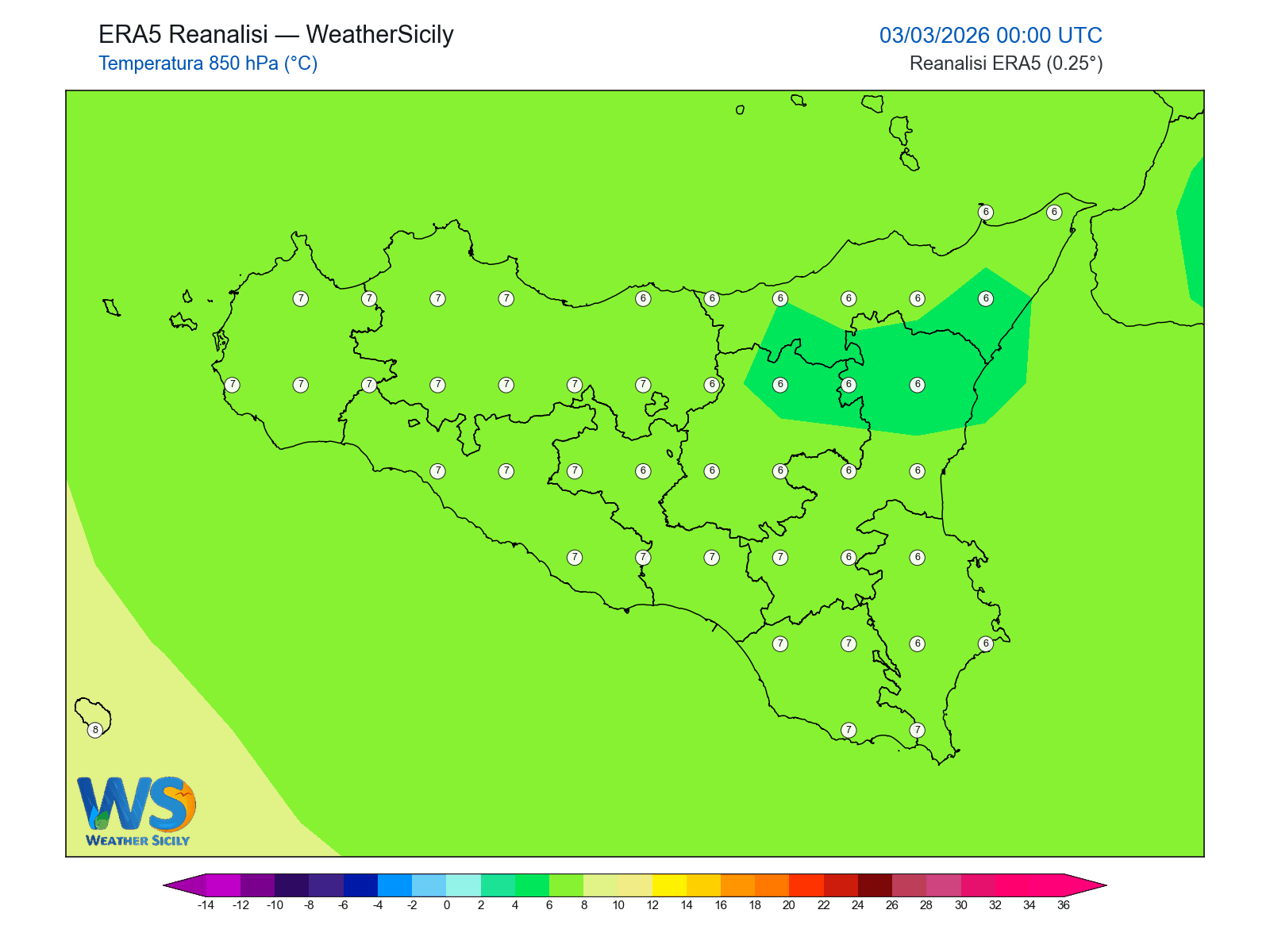 Temperatura a 850 hPa · 2026030300