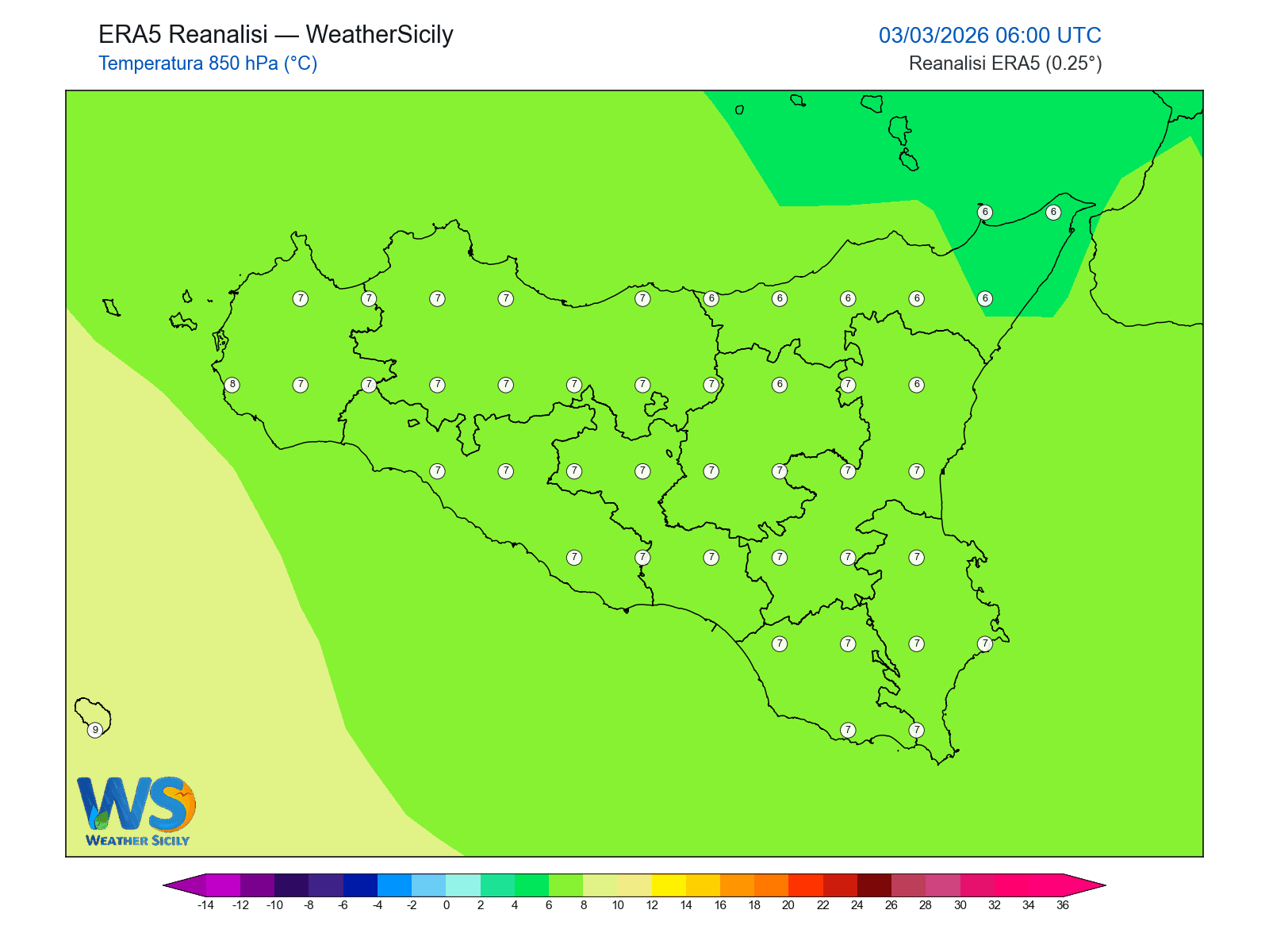 Temperatura a 850 hPa · 2026030306