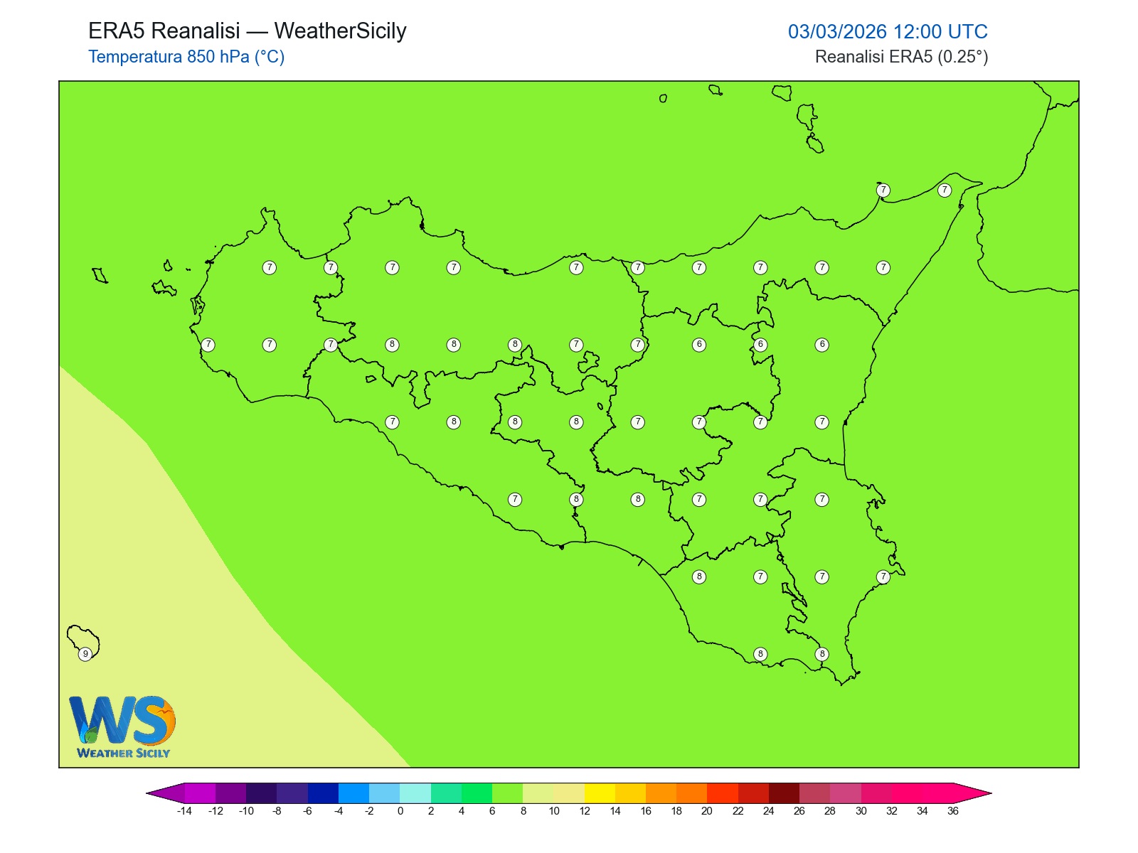Temperatura a 850 hPa · 2026030312