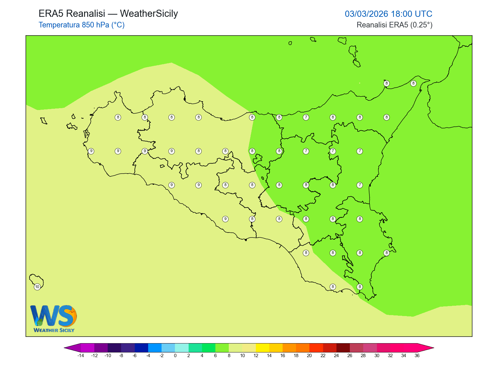 Temperatura a 850 hPa · 2026030318