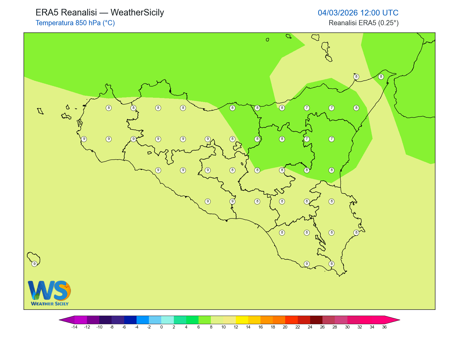 Temperatura a 850 hPa · 2026030412