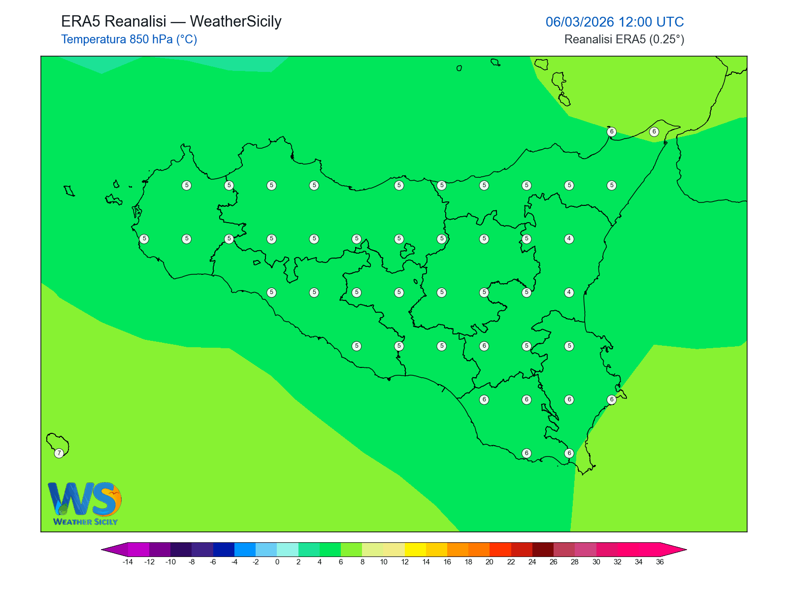 Temperatura a 850 hPa · 2026030612