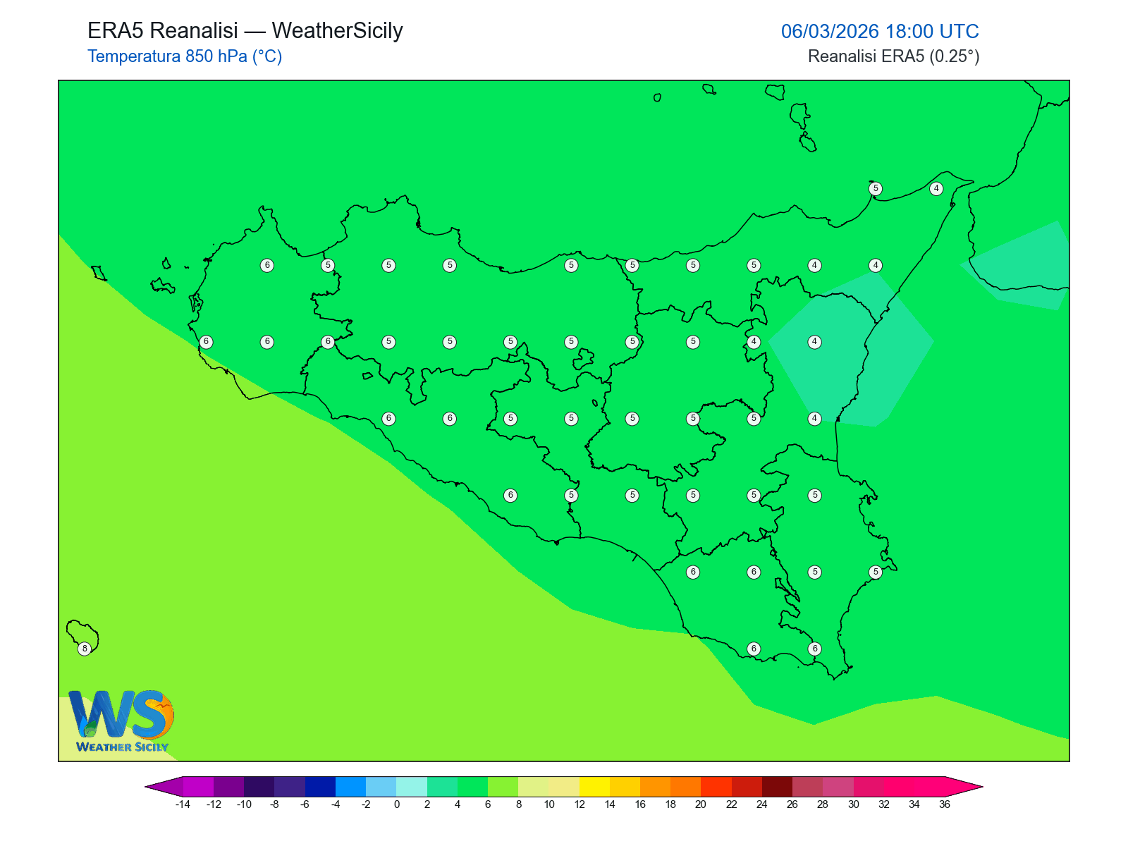 Temperatura a 850 hPa · 2026030618
