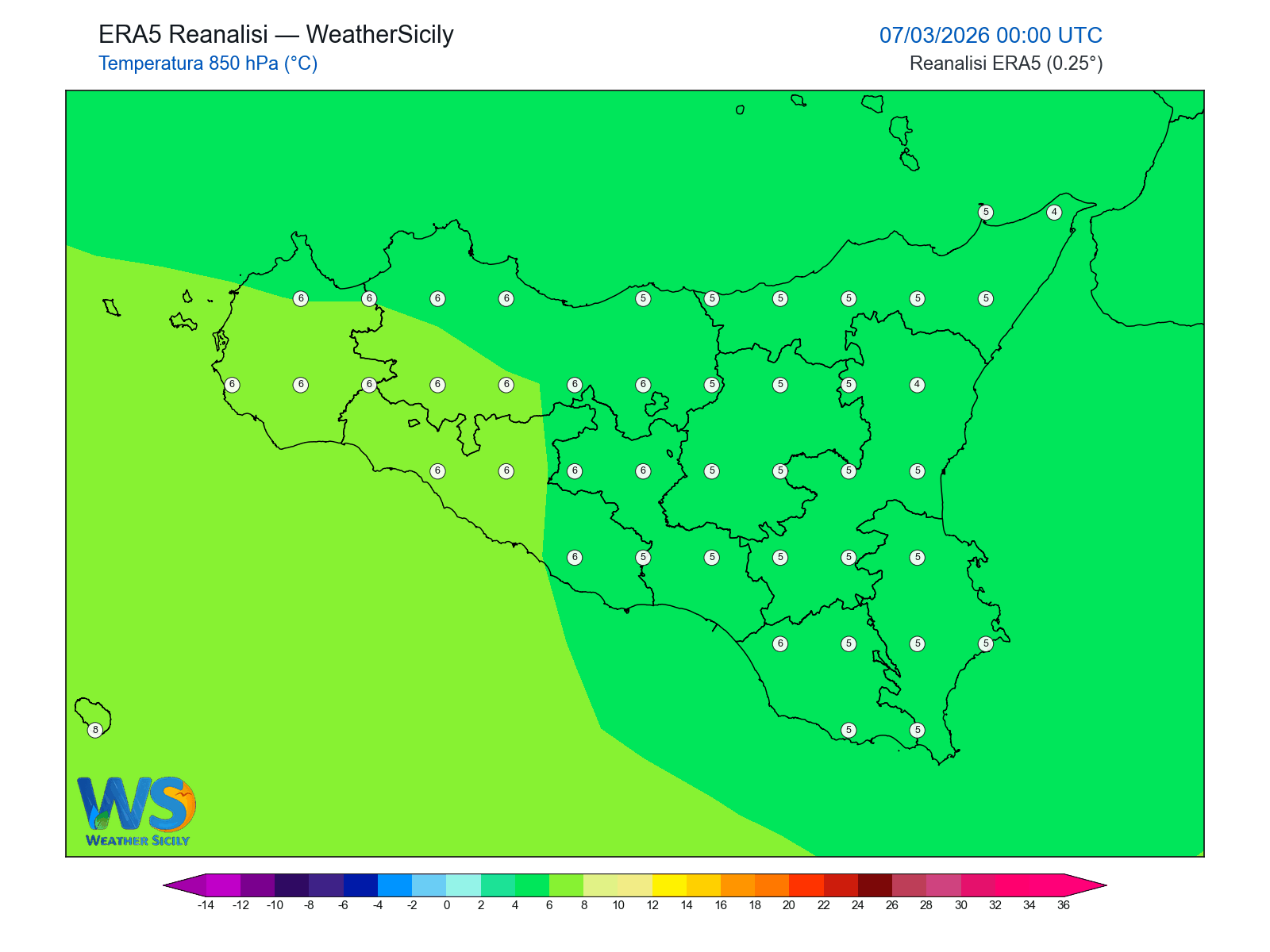 Temperatura a 850 hPa · 2026030700