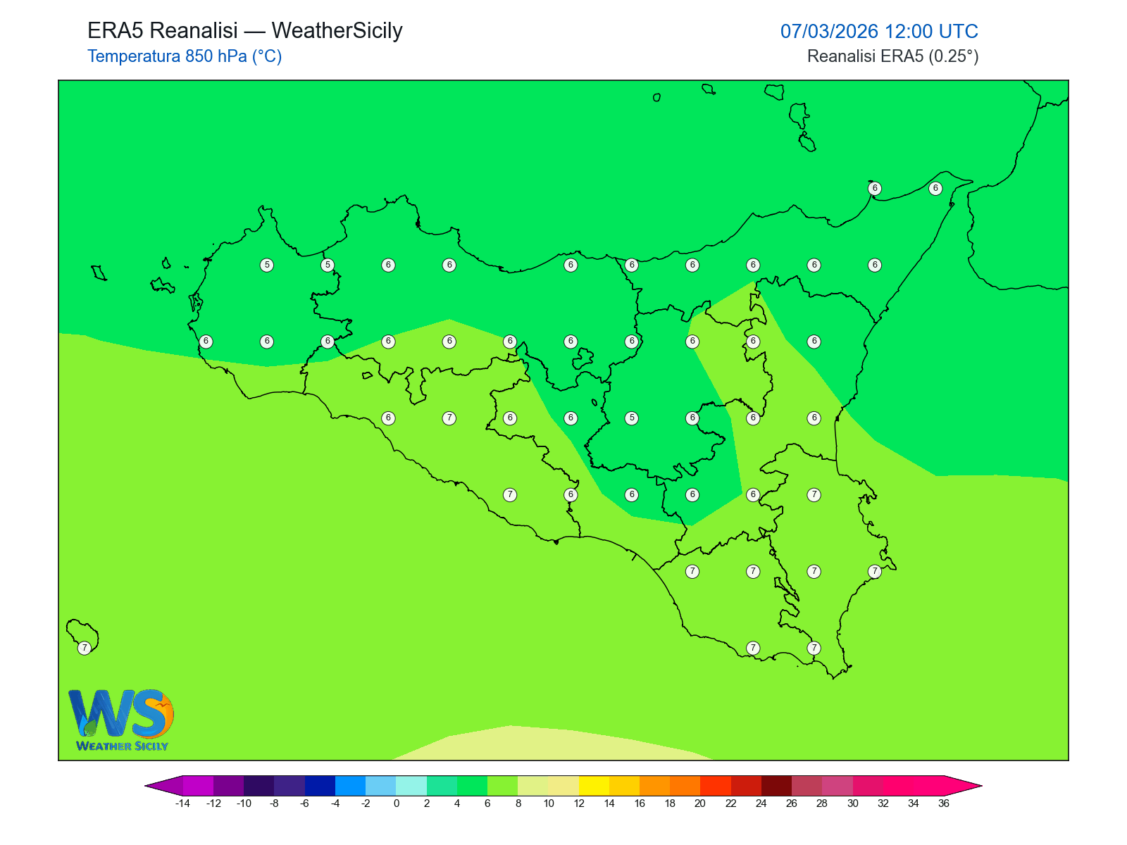 Temperatura a 850 hPa · 2026030712