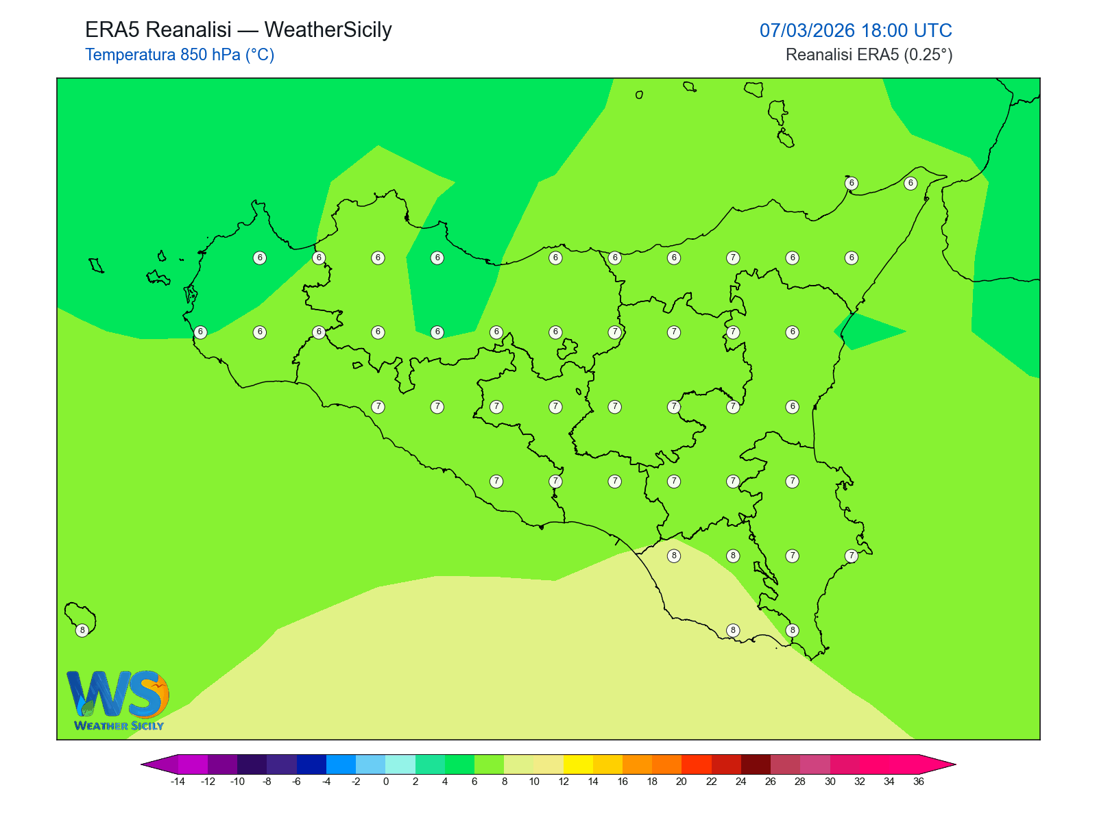 Temperatura a 850 hPa · 2026030718