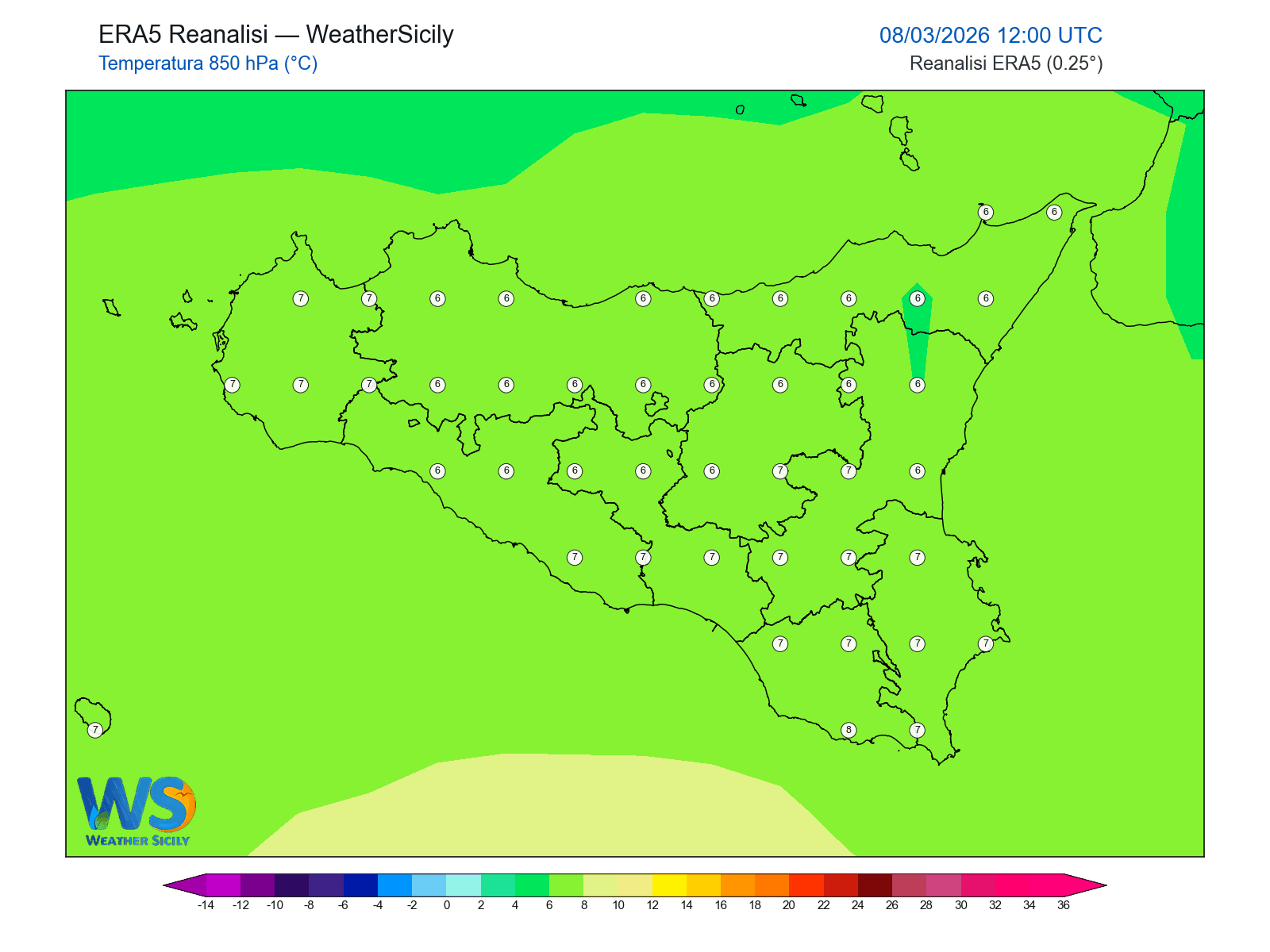 Temperatura a 850 hPa · 2026030812