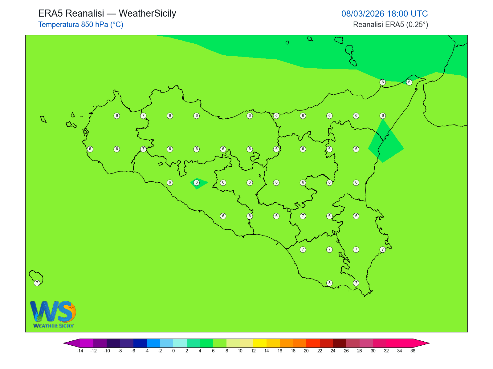 Temperatura a 850 hPa · 2026030818