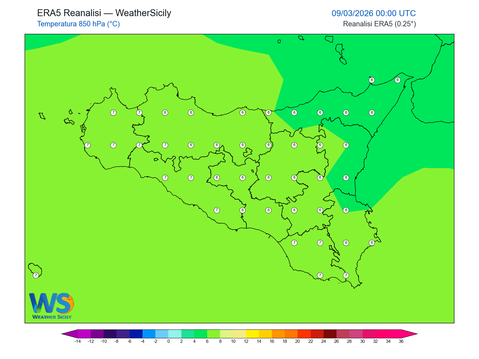 Temperatura a 850 hPa · 2026030900