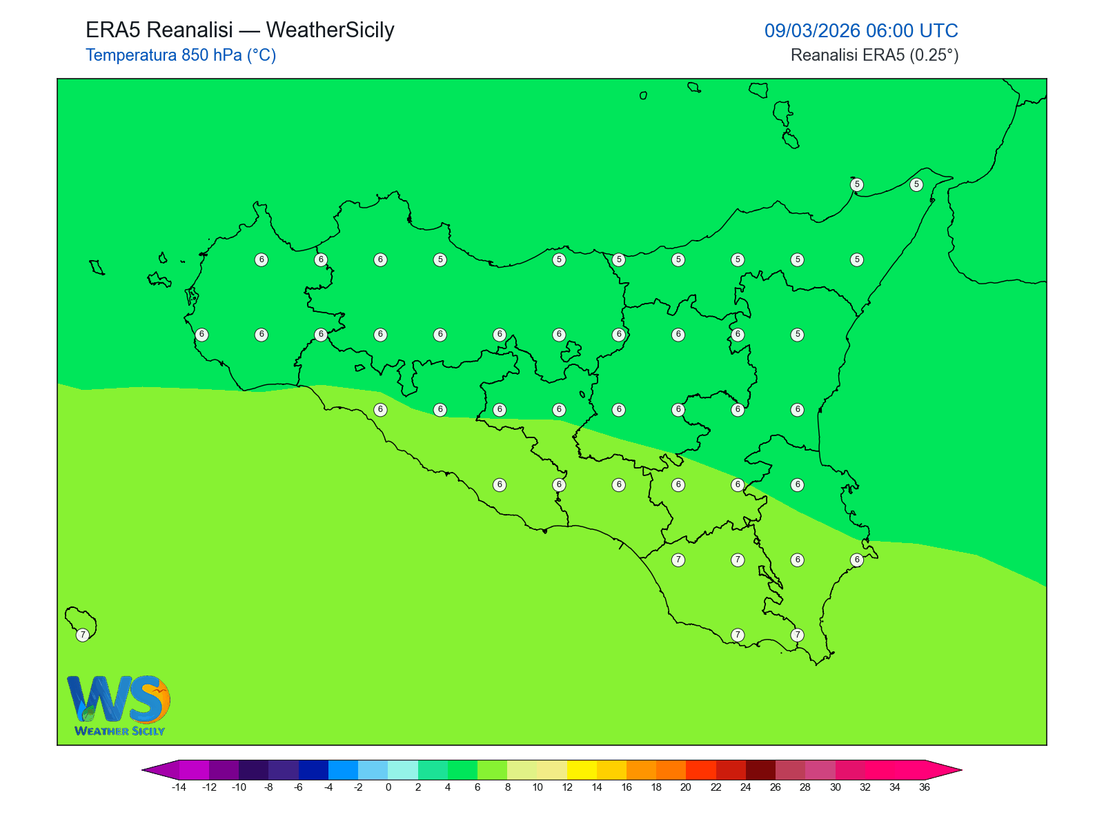 Temperatura a 850 hPa · 2026030906