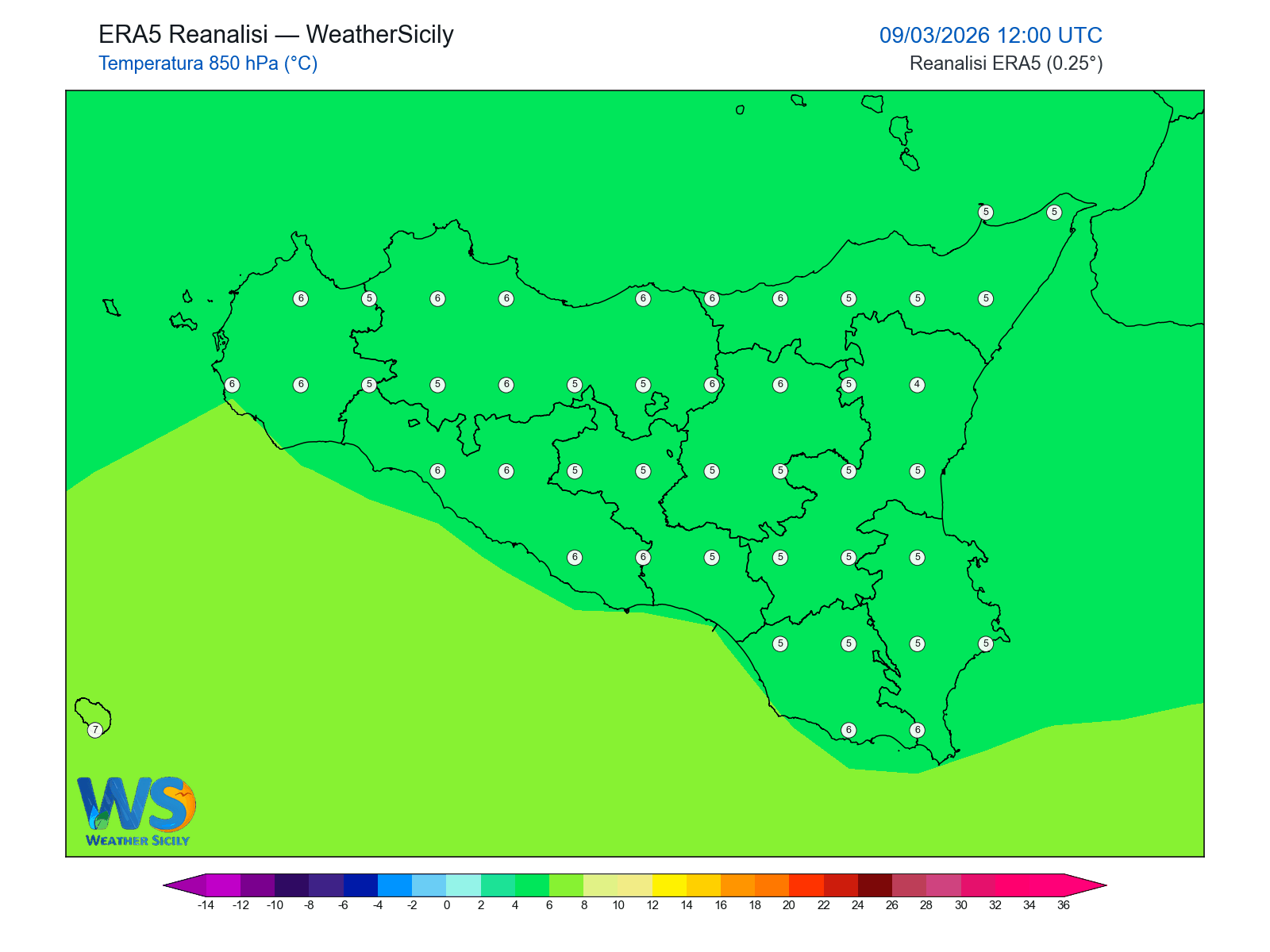 Temperatura a 850 hPa · 2026030912