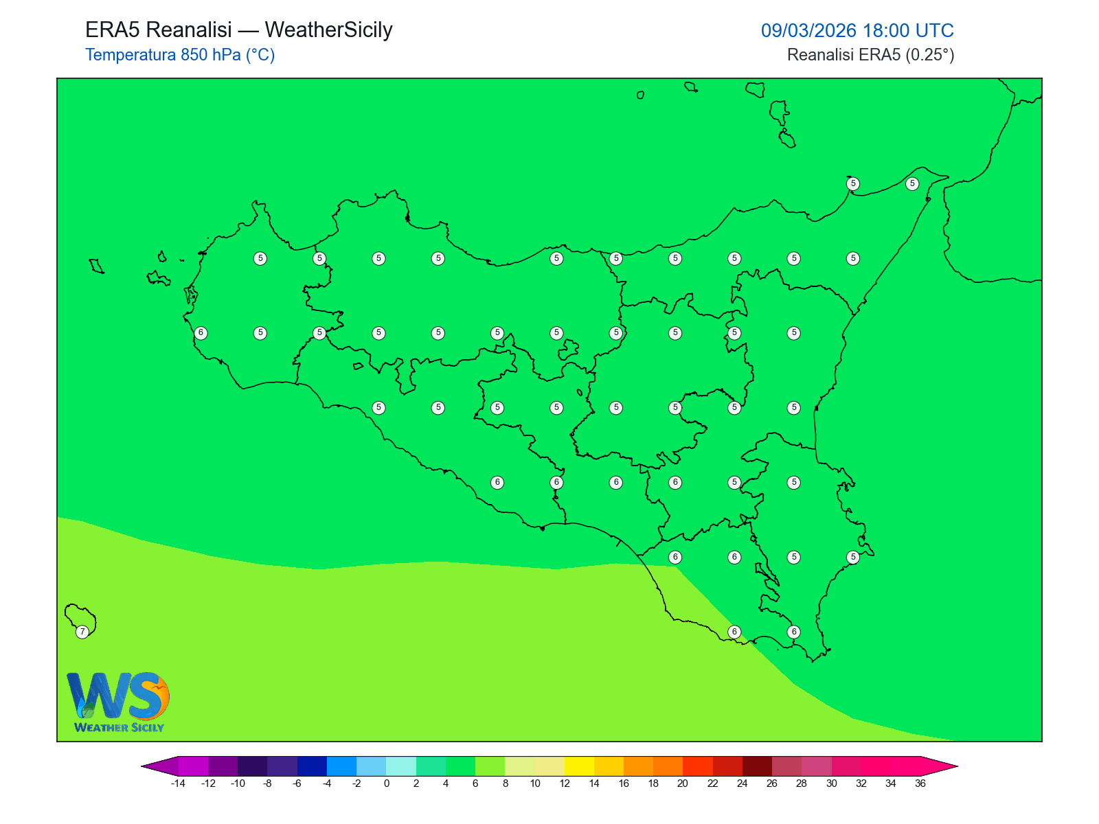 Temperatura a 850 hPa · 2026030918