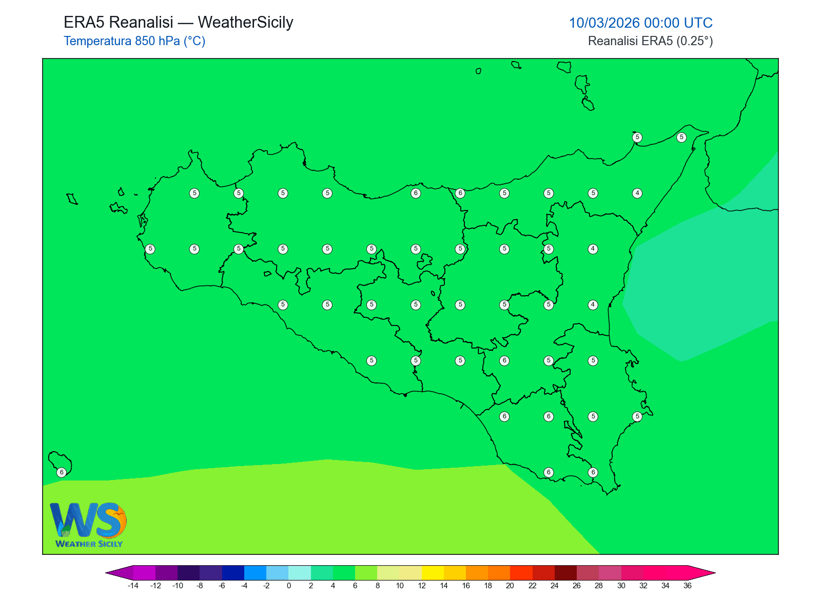 Temperatura a 850 hPa · 2026031000