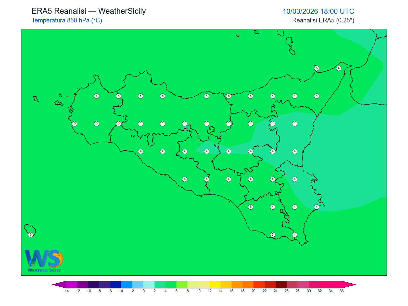 Temperatura a 850 hPa · 2026031018