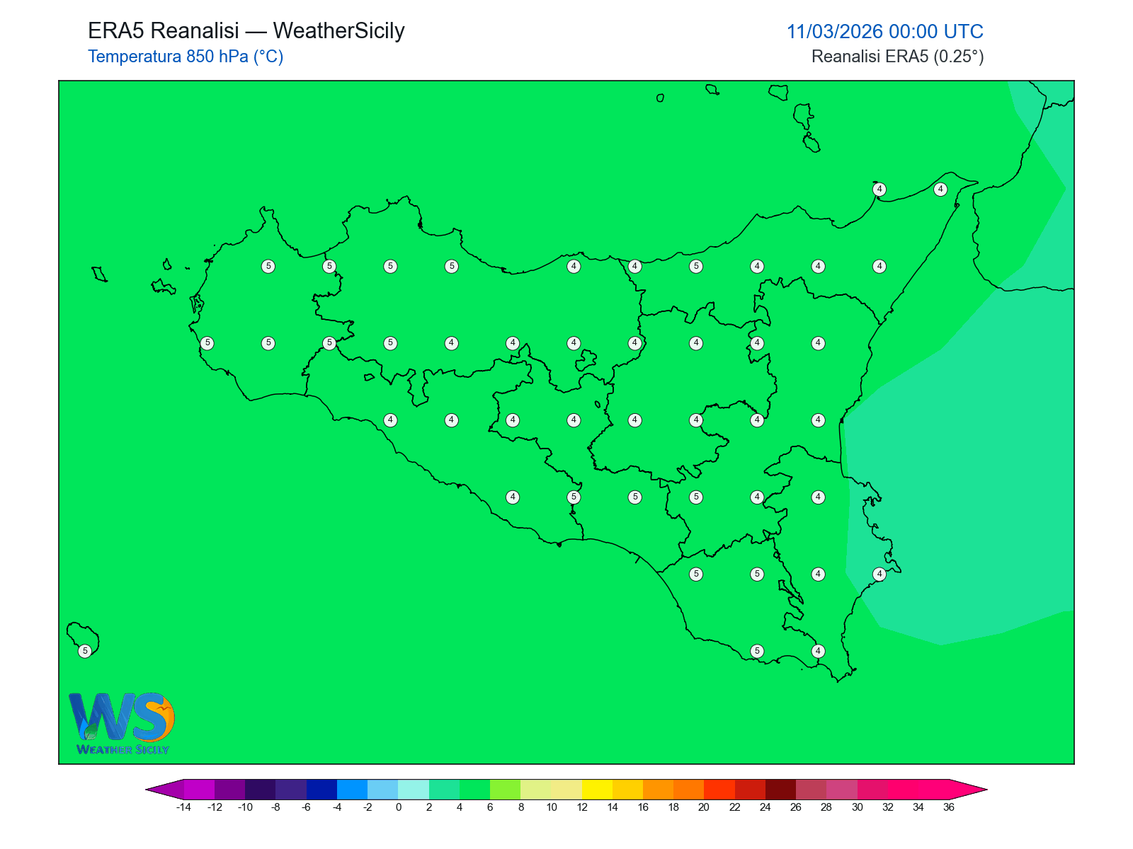 Temperatura a 850 hPa · 2026031100