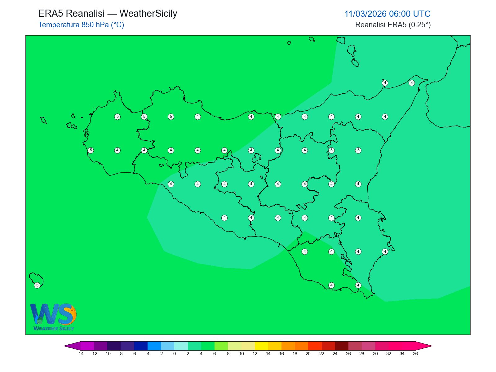 Temperatura a 850 hPa · 2026031106