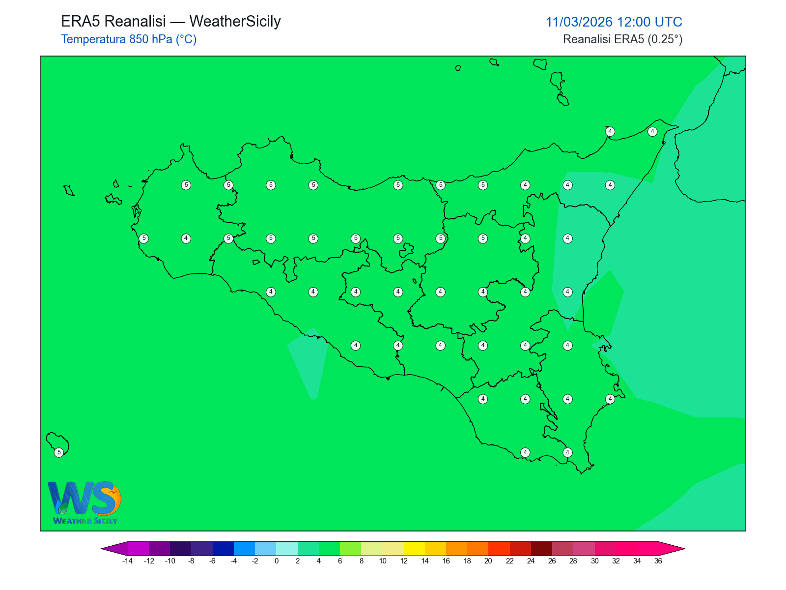 Temperatura a 850 hPa · 2026031112