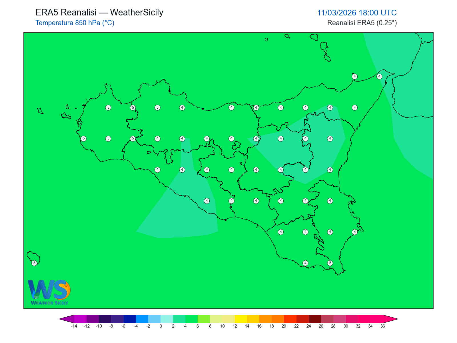 Temperatura a 850 hPa · 2026031118