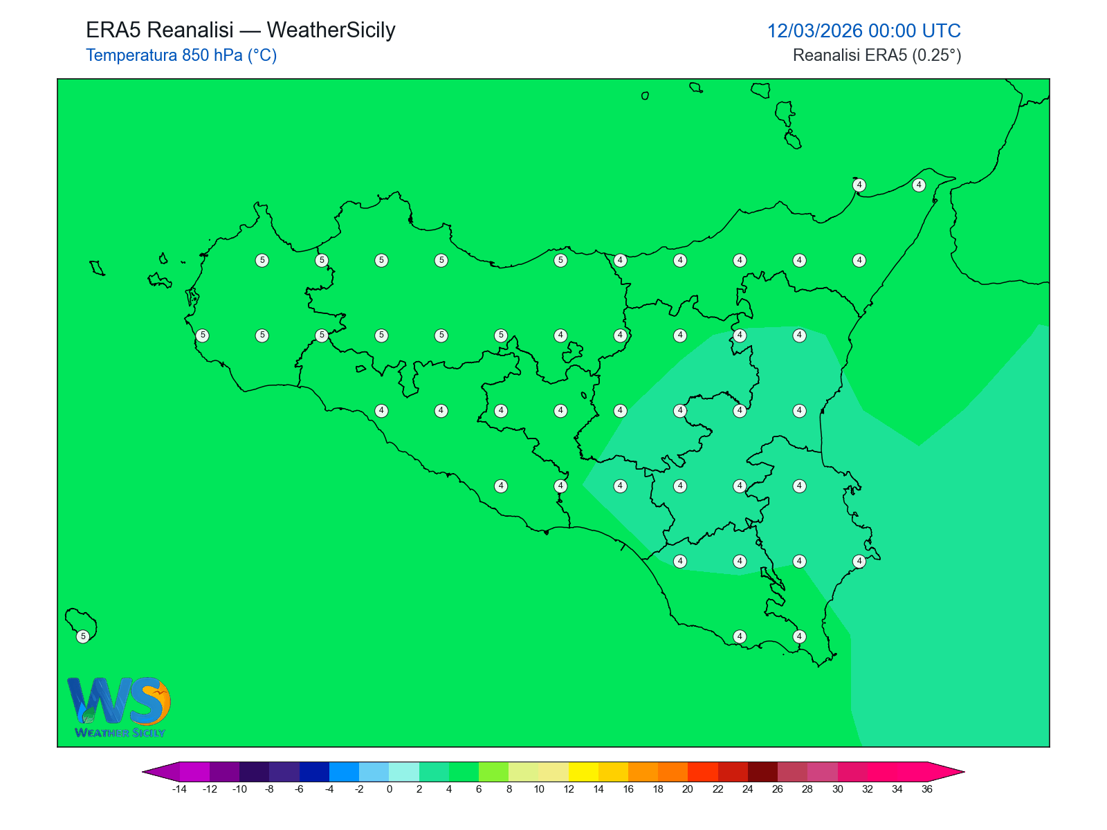 Temperatura a 850 hPa · 2026031200