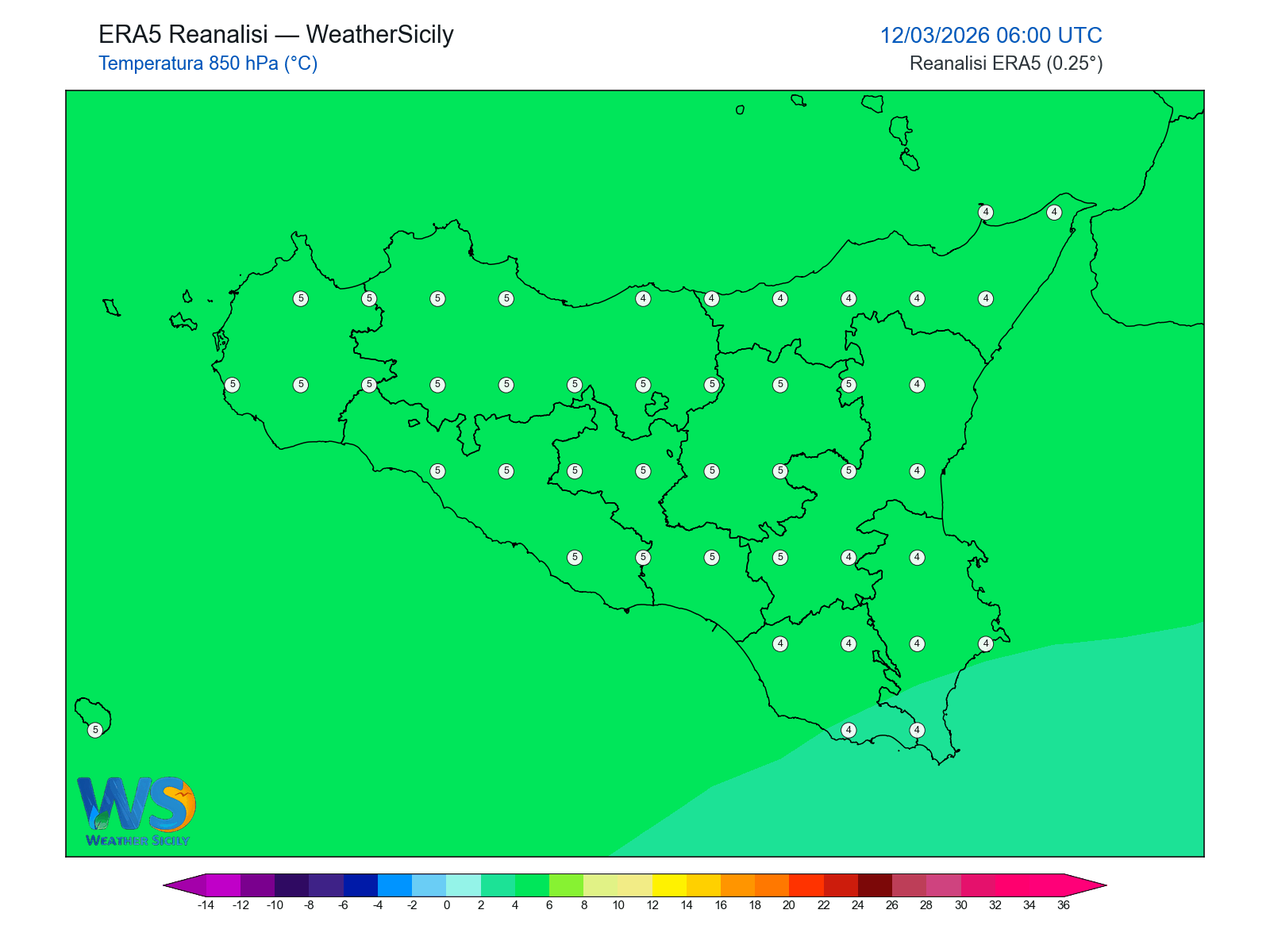 Temperatura a 850 hPa · 2026031206