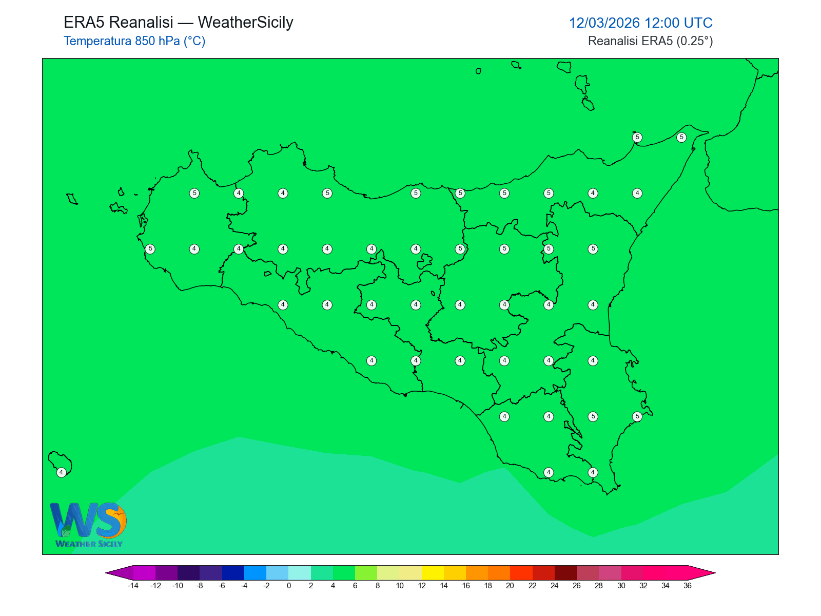 Temperatura a 850 hPa · 2026031212