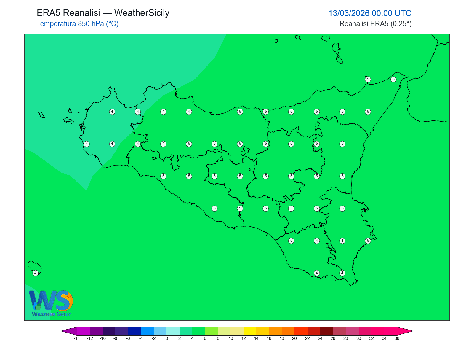Temperatura a 850 hPa · 2026031300
