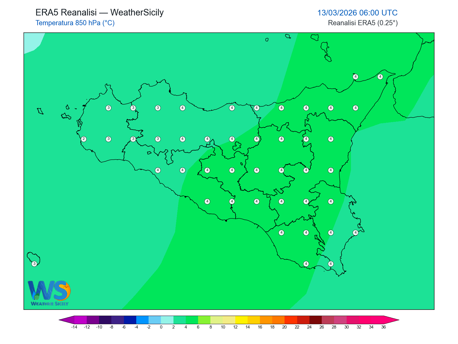 Temperatura a 850 hPa · 2026031306