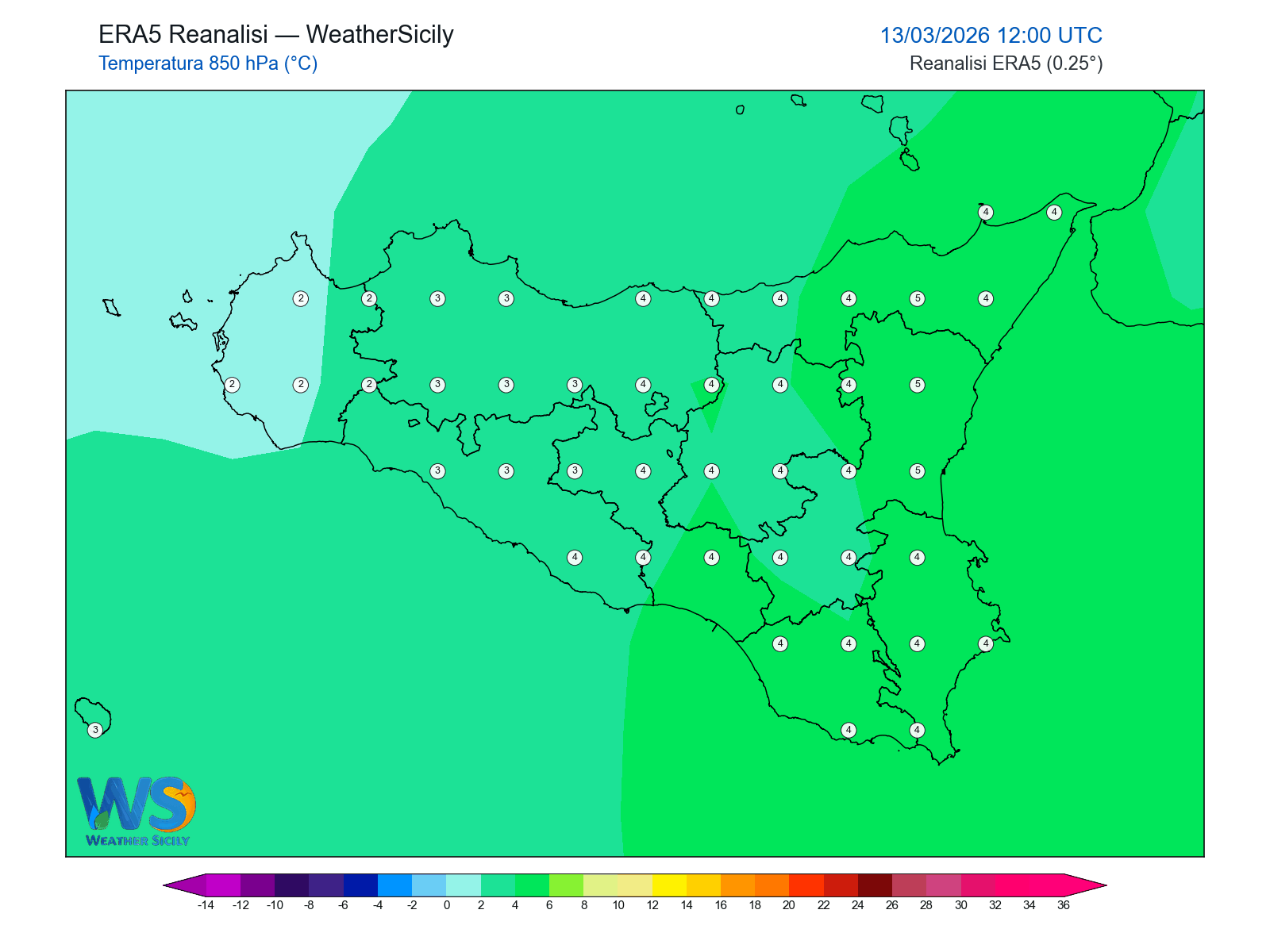 Temperatura a 850 hPa · 2026031312