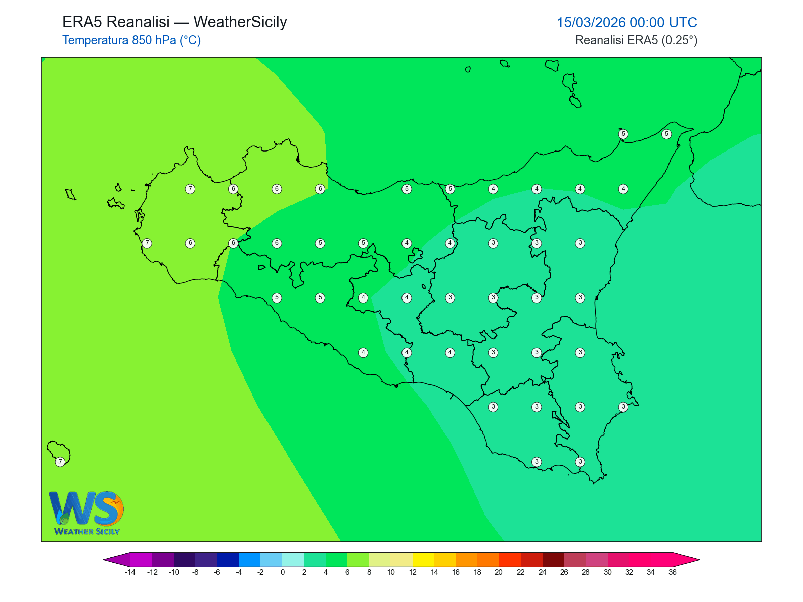 Temperatura a 850 hPa · 2026031500