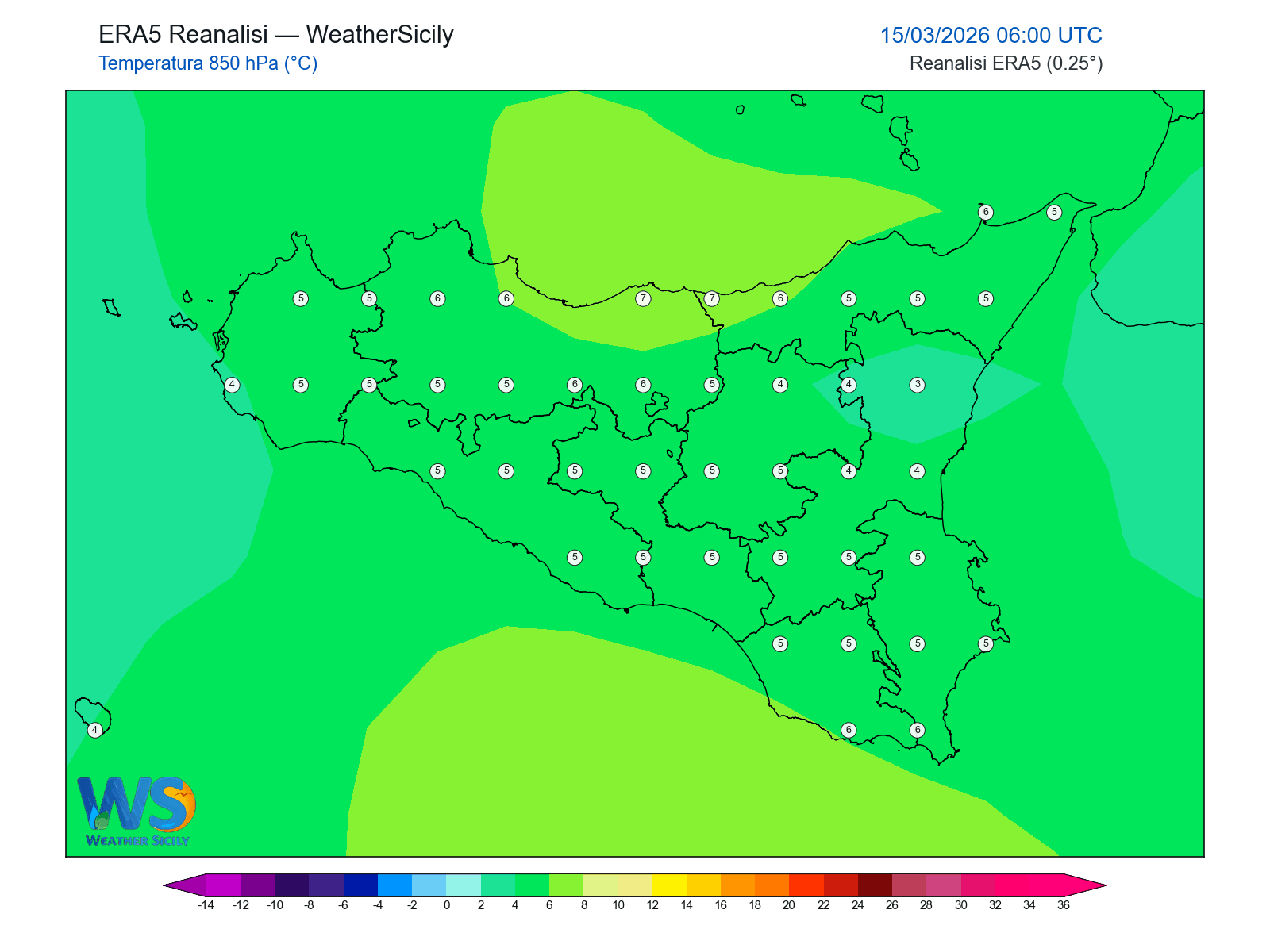 Temperatura a 850 hPa · 2026031506