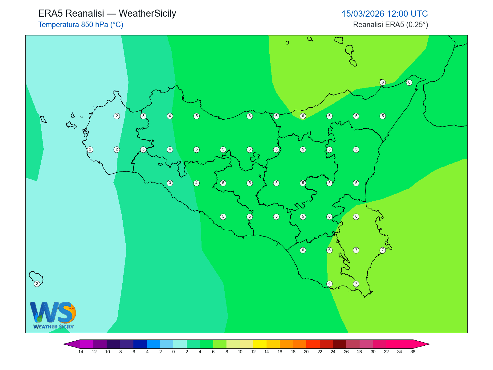 Temperatura a 850 hPa · 2026031512