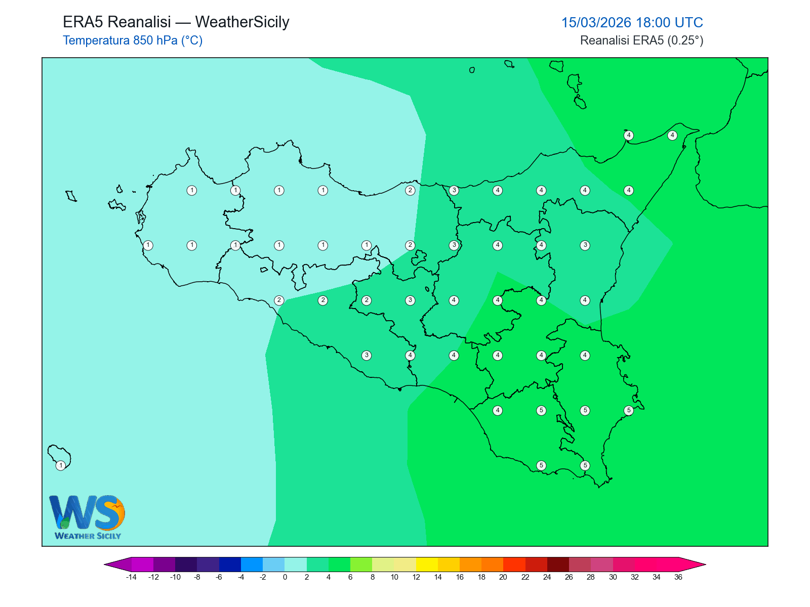 Temperatura a 850 hPa · 2026031518