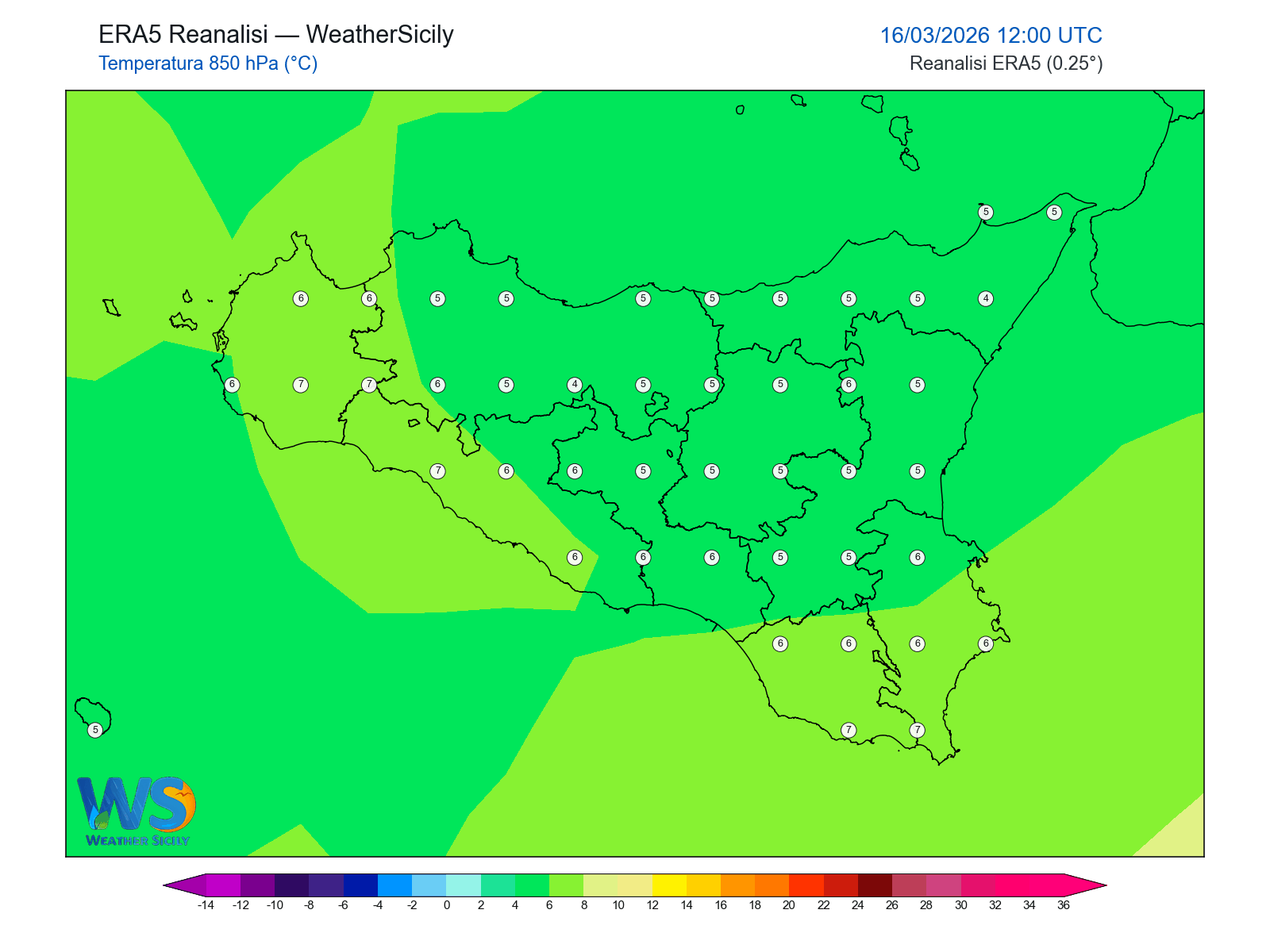 Temperatura a 850 hPa · 2026031612