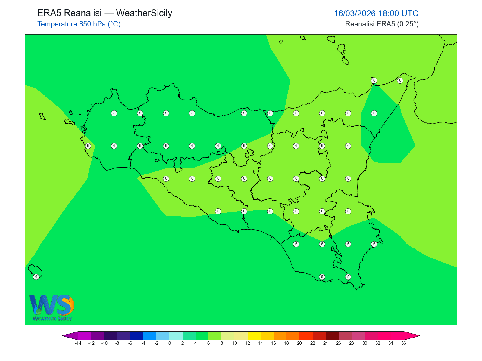 Temperatura a 850 hPa · 2026031618