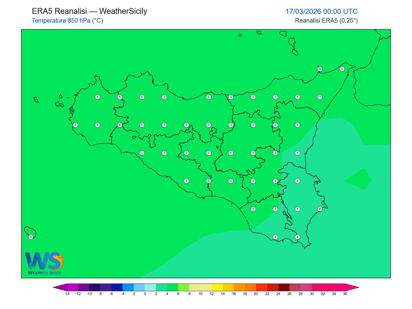 Temperatura a 850 hPa · 2026031700