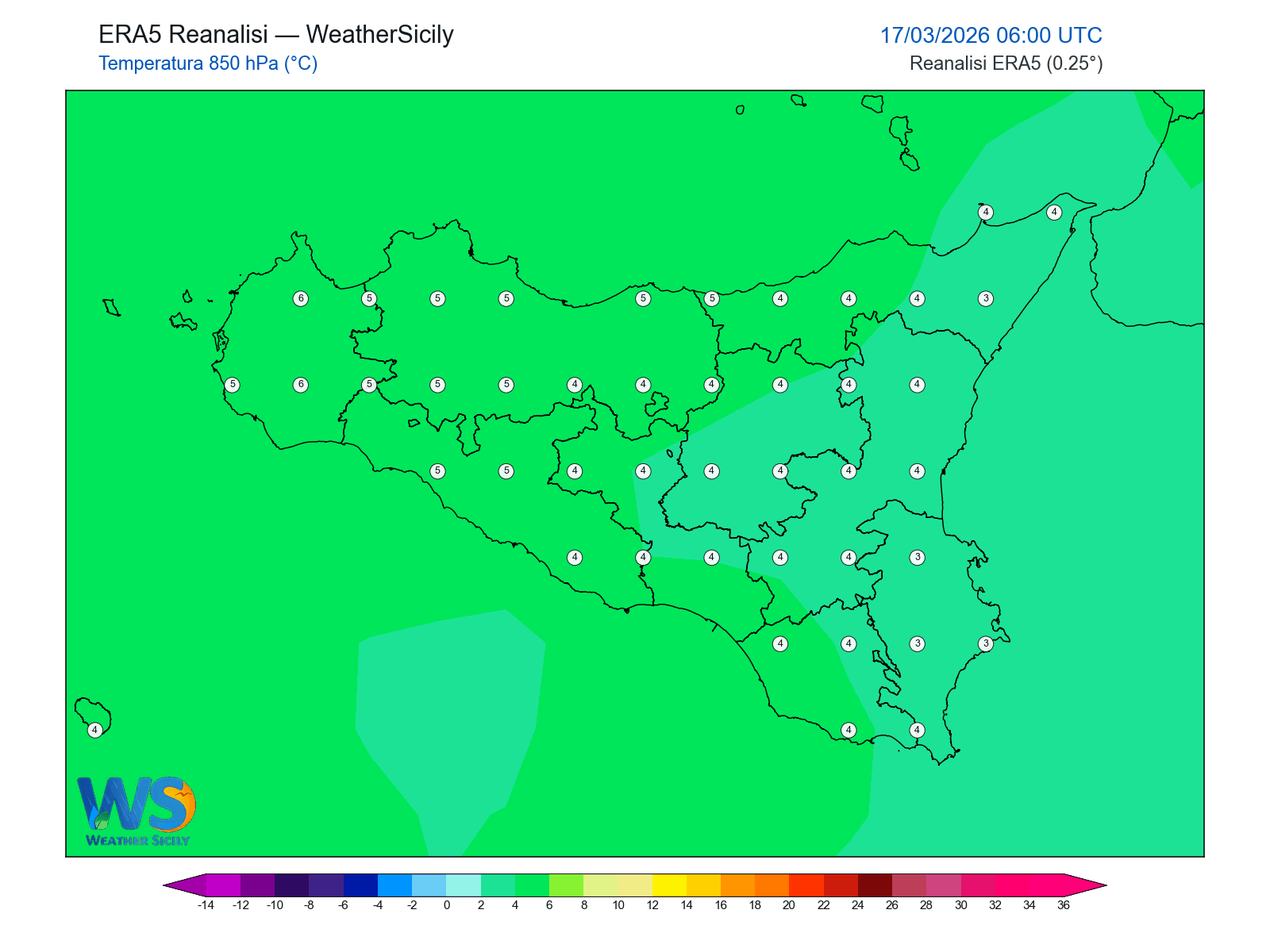 Temperatura a 850 hPa · 2026031706