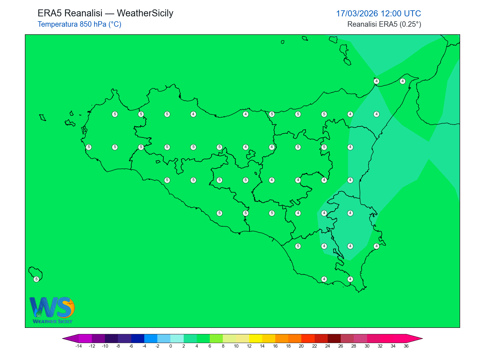 Temperatura a 850 hPa · 2026031712