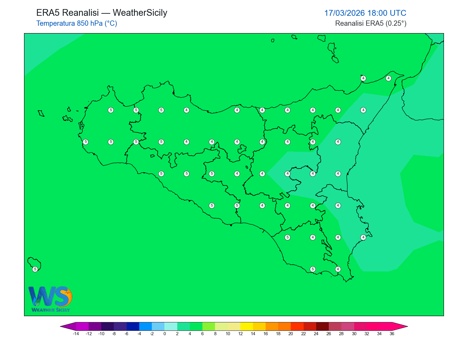 Temperatura a 850 hPa · 2026031718
