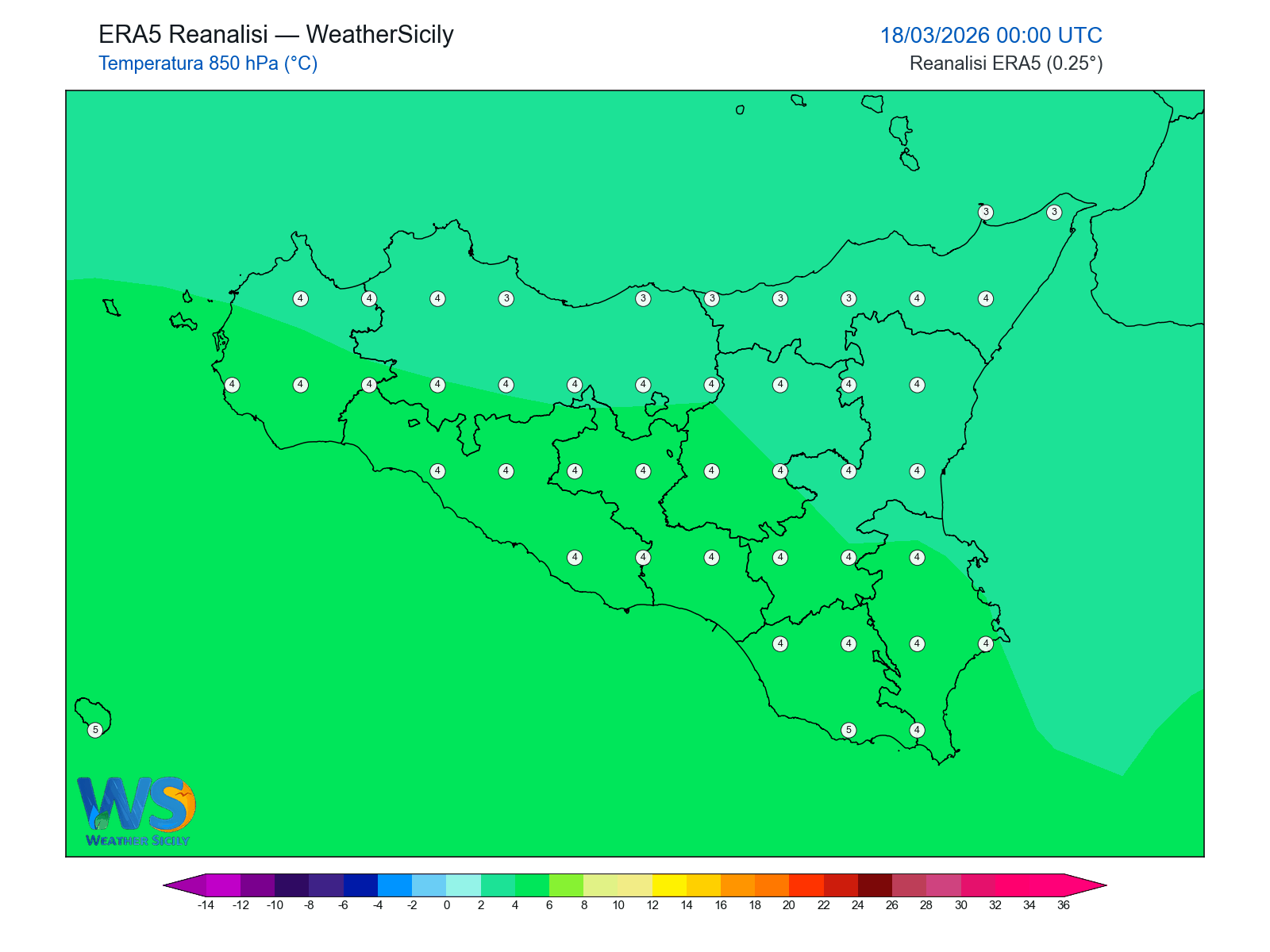 Temperatura a 850 hPa · 2026031800