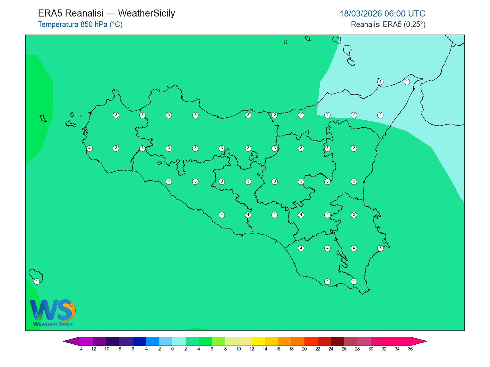 Temperatura a 850 hPa · 2026031806