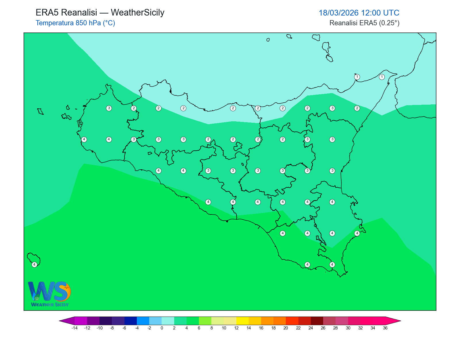 Temperatura a 850 hPa · 2026031812