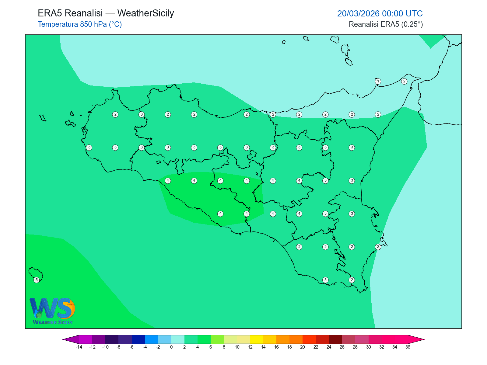 Temperatura a 850 hPa · 2026032000