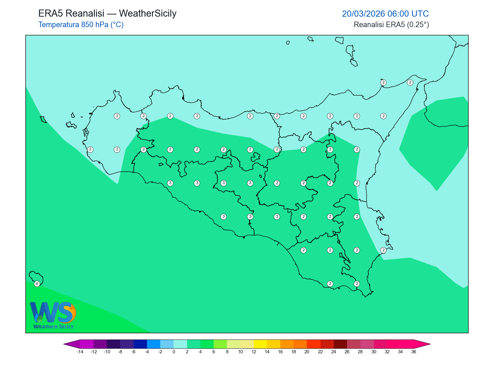Temperatura a 850 hPa · 2026032006