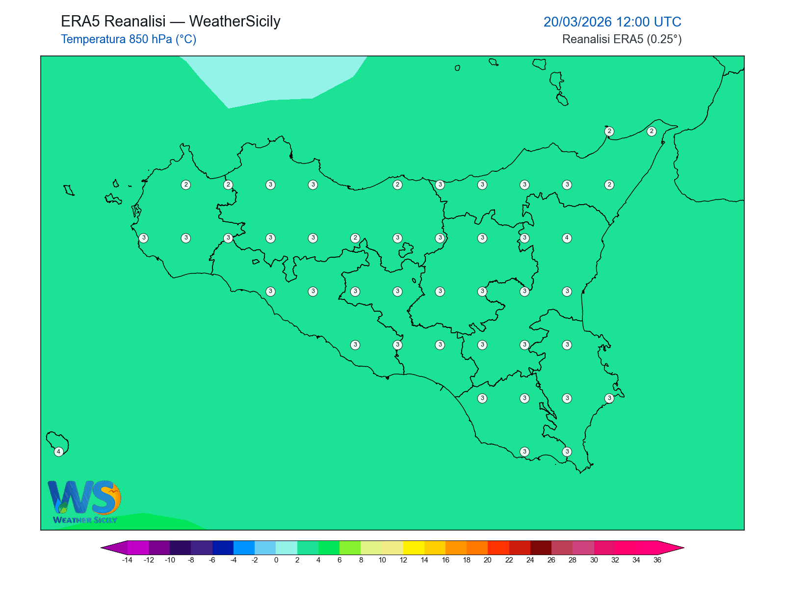 Temperatura a 850 hPa · 2026032012